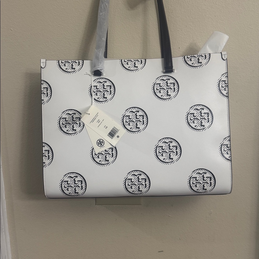Tory Burch T Monogram Contrast Leather Tote